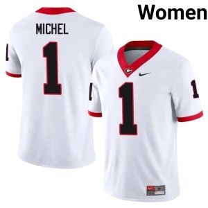 Sony Michel #1 University of Georgia Bulldogs Women White Football Jersey 972211-596