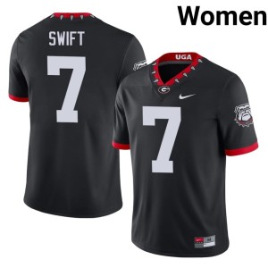 D'Andre Swift Black Mascot 100th Anniversary Football #7 UGA Bulldogs Women Jerseys 299154-629