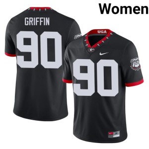Elijah Griffin Women's University of Georgia Black #90 Stitched Mascot 100th Anniversary Jersey 397263-402